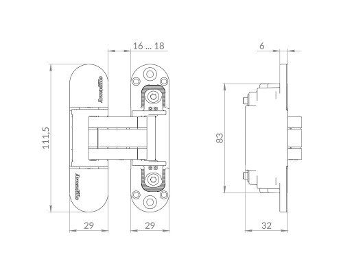 Петля Armadillo (Армадилло) скрытой установки U3D6002.TG BL черный Петля Armadillo (Армадилло) скрытой установки U3D6002.TG BL черный