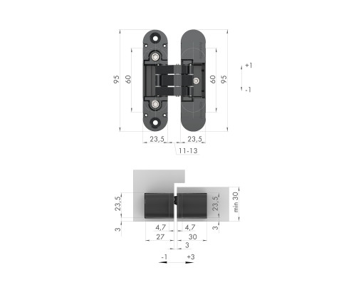 Петля Armadillo (Армадилло) скрытой установки U3D4000 BL (9540UN3D) черный Петля Armadillo (Армадилло) скрытой установки U3D4000 BL (9540UN3D) черный