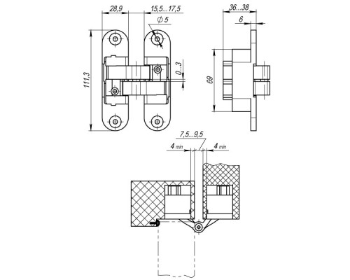 Петля Armadillo (Армадилло) скрытой установки U3D6200L SG левая (Architect 3D-ACH 60) мат. золото 60 кг
