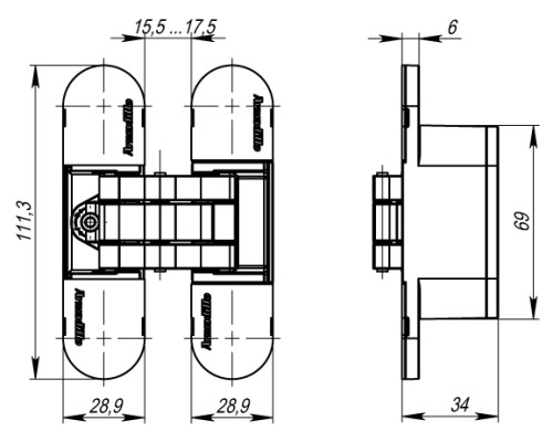 Петля Armadillo (Армадилло) скрытой установки U3D6000 SG (11160UN3D) мат. золото Петля Armadillo (Армадилло) скрытой установки U3D6000 SG (11160UN3D) мат. золото