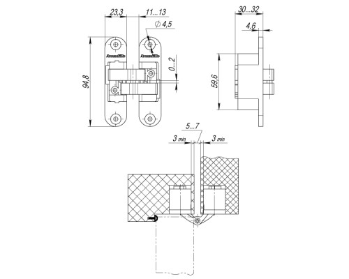 Петля Armadillo (Армадилло) скрытой установки U3D4200L AB левая (Architect 3D-ACH 40) бронза 40 кг Петля Armadillo (Армадилло) скрытой установки U3D4200L AB левая (Architect 3D-ACH 40) бронза 40 кг