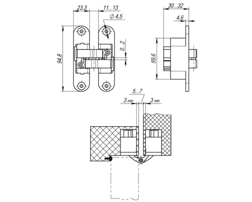 Петля Armadillo (Армадилло) скрытой установки U3D4200L SN левая (Architect 3D-ACH 40) мат. никель 40 кг