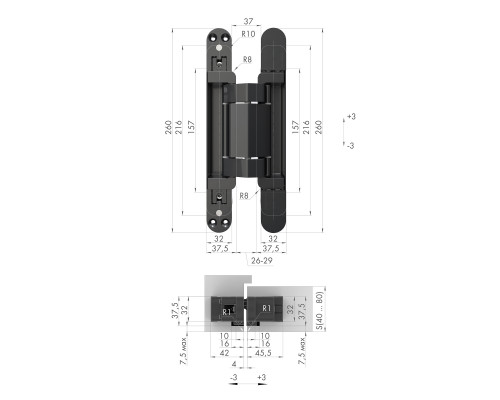 Петля Armadillo (Армадилло) скрытой установки U3D2200.VPG SC мат. хром TECH Петля Armadillo (Армадилло) скрытой установки U3D2200.VPG SC мат. хром TECH