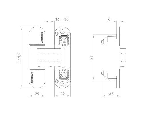Петля Armadillo (Армадилло) скрытой установки U3D6002.TG AC медь