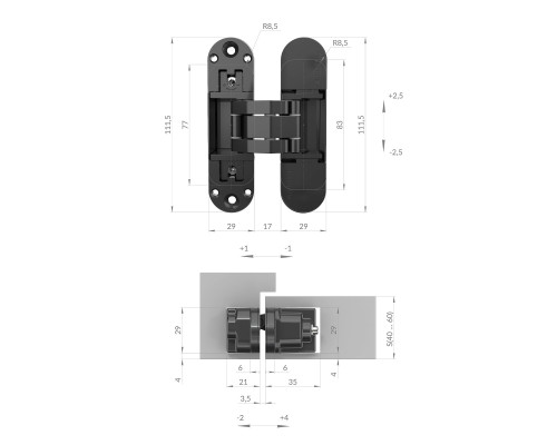 Петля Armadillo (Армадилло) скрытой установки U3D6002.TG BL черный Петля Armadillo (Армадилло) скрытой установки U3D6002.TG BL черный