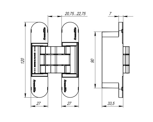 Петля Armadillo (Армадилло) скрытой установки U3D7000 SC (12060UN3D) мат. хром TECH Петля Armadillo (Армадилло) скрытой установки U3D7000 SC (12060UN3D) мат. хром TECH