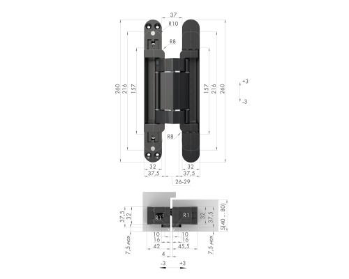 Петля Armadillo (Армадилло) скрытой установки U3D2200.VPG SC мат. хром TECH Петля Armadillo (Армадилло) скрытой установки U3D2200.VPG SC мат. хром TECH