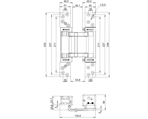 Петля Fuaro (Фуаро) скрытой установки HH-180-200 (200 кг на 2 петли, 180 угол открывания) BL (черная)