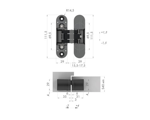 Петля Armadillo (Армадилло) скрытой установки U3D6000 BL (11160UN3D) черный Петля Armadillo (Армадилло) скрытой установки U3D6000 BL (11160UN3D) черный