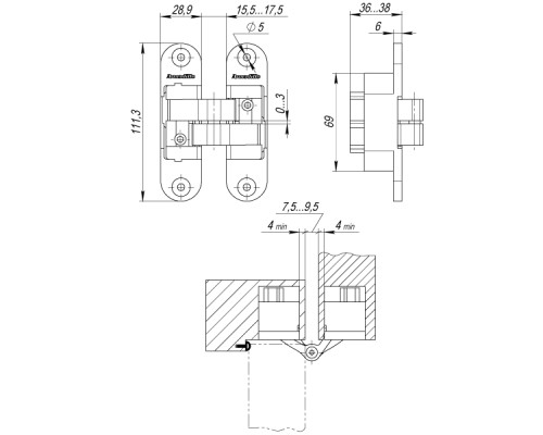 Петля Armadillo (Армадилло) скрытой установки U3D6200L CP левая (Architect 3D-ACH 60) хром 60 кг Петля Armadillo (Армадилло) скрытой установки U3D6200L CP левая (Architect 3D-ACH 60) хром 60 кг