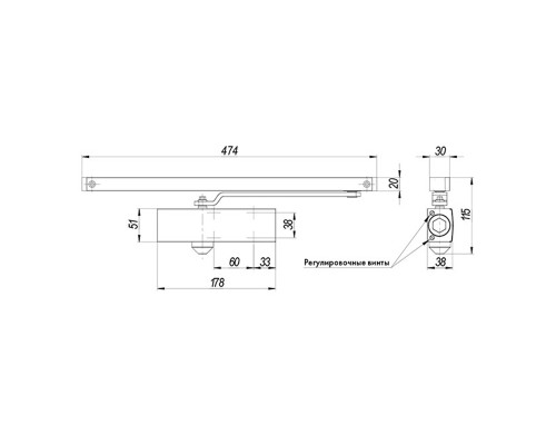Доводчик Armadillo (Армадилло) дверной со скользящей тягой DCSLIDER85 BL (черный)