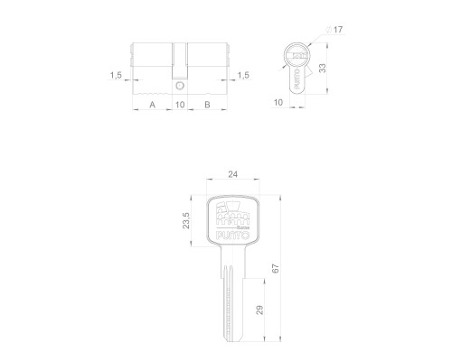Цилиндровый Punto (Пунто) механизм Z3000Key90(35+10+45) BL черный