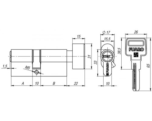 Цилиндровый Fuaro (Фуаро) механизм (R602/90) R6002Knob90(35+10+45) CP хром 5Key с вертушкой Цилиндровый Fuaro (Фуаро) механизм (R602/90) R6002Knob90(35+10+45) CP хром 5Key с вертушкой