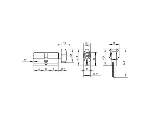 Цилиндровый Punto (Пунто) механизм MaxPro7002Knob110mm(50+10+50) SN никель 7key с вертушкой Цилиндровый Punto (Пунто) механизм MaxPro7002Knob110mm(50+10+50) SN никель 7key с вертушкой