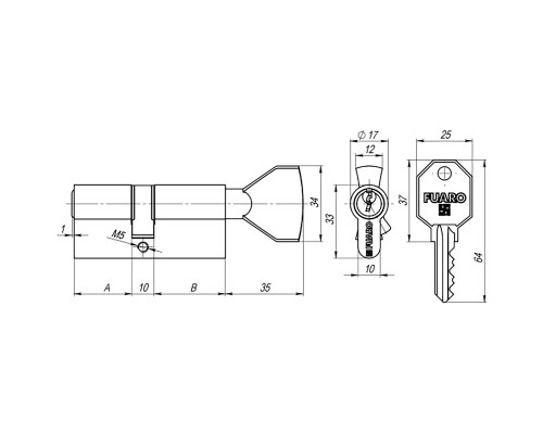 Цилиндровый Fuaro (Фуаро) механизм (100 CM/80) 1000CMKnob80(35+10+35) CP хром 3Key с вертушкой Цилиндровый Fuaro (Фуаро) механизм (100 CM/80) 1000CMKnob80(35+10+35) CP хром 3Key с вертушкой