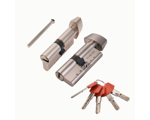 Цилиндровый Fuaro (Фуаро) механизм X-PRO5002 Knob 60 (25+10+25) SN-3 мат.никель короткий шток с вертушкой 5Key