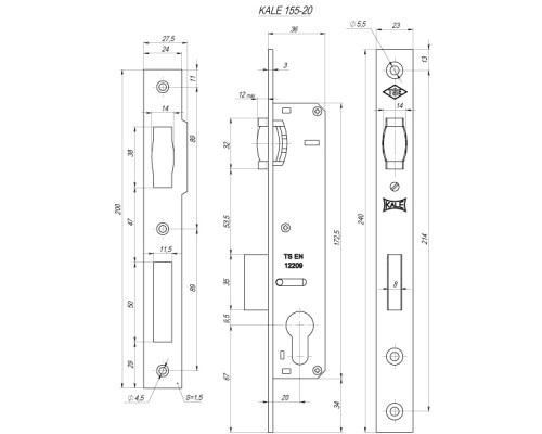 Замок Kale kilit (Кале килит) врезной цилиндровый узкопроф.155 (20 mm) (никель) 3 кл. Замок Kale kilit (Кале килит) врезной цилиндровый узкопроф.155 (20 mm) (никель) 3 кл.