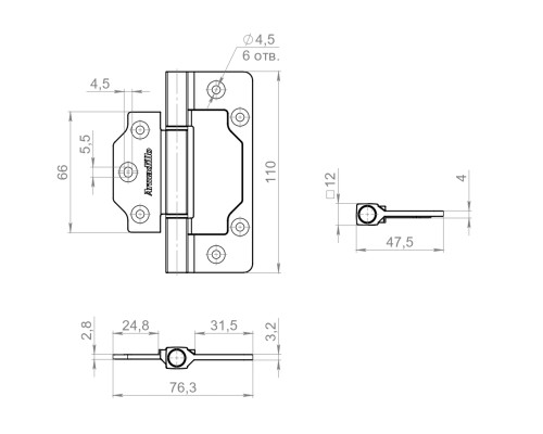Петля Armadillo (Армадилло) универсальная без врезки IN4300.US BL черный
