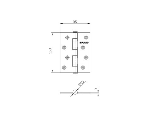 Петля Fuaro (Фуаро) универсальная IN6400UE PB (4BB/E 150x95x3) латунь Петля Fuaro (Фуаро) универсальная IN6400UE PB (4BB/E 150x95x3) латунь