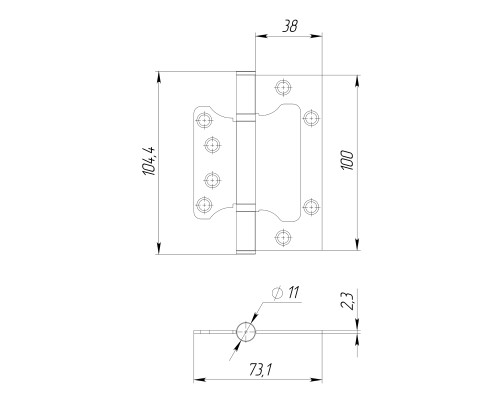 Петля Ajax (Аякс) универсальная без врезки IN4000W AB (100/P-2B 100x2,3) бронза Петля Ajax (Аякс) универсальная без врезки IN4000W AB (100/P-2B 100x2,3) бронза