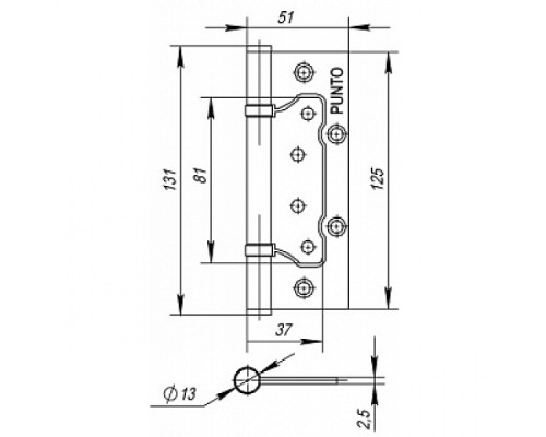 Петля Punto (Пунто) универсальная без врезки IN5200W GR (200-2B 125x2,5) графит Петля Punto (Пунто) универсальная без врезки IN5200W GR (200-2B 125x2,5) графит