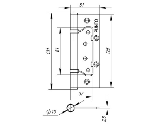 Петля Punto (Пунто) универсальная без врезки IN5200W AC (200-2B 125x2,5) медь Петля Punto (Пунто) универсальная без врезки IN5200W AC (200-2B 125x2,5) медь