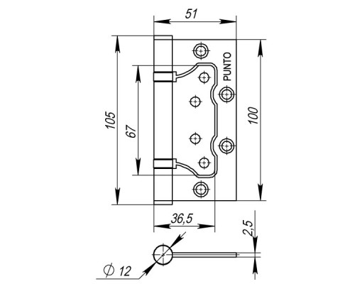 Петля Punto (Пунто) универсальная без врезки IN4200W GR (200-2B 100x2,5) графит Петля Punto (Пунто) универсальная без врезки IN4200W GR (200-2B 100x2,5) графит