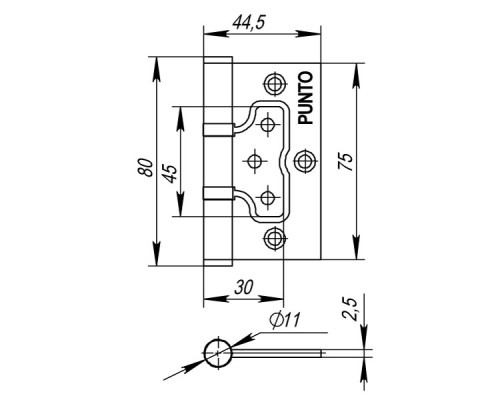 Петля Punto (Пунто) универсальная без врезки IN3200W GR (200-2B 75x2,5) графит Петля Punto (Пунто) универсальная без врезки IN3200W GR (200-2B 75x2,5) графит