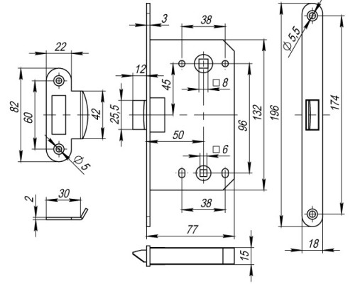 Защелка Fuaro (Фуаро) PLASTP96WC-50 (P96WC-50) GP латунь Защелка Fuaro (Фуаро) PLASTP96WC-50 (P96WC-50) GP латунь