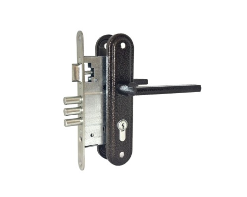 Замок Absolyute (Абсолют) врезной цилиндровый с защёлкой в комплекте с ручкой ЗВ4-3/09Р (медь), 4 кл.