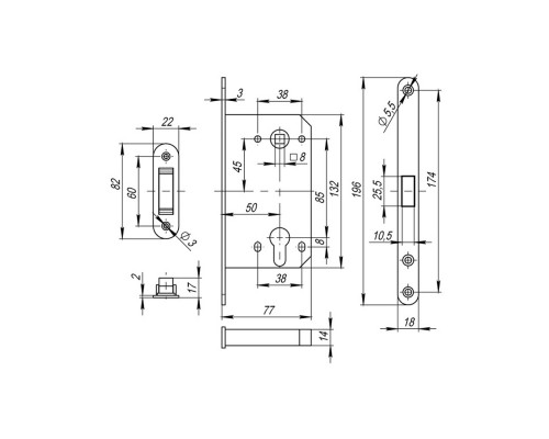 Корпус Fuaro (Фуаро) врезного замка MAGNM85C-50 (M85C-50) SSG сатинированное золото