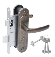 Замок Absolyute (Абсолют) врезной сувальдный с защёлкой в комплекте с ручкой ЗВ9.2-08 (бронза), 3 кл.