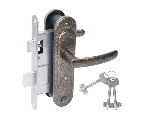 Замок Absolyute (Абсолют) врезной сувальдный с защёлкой в комплекте с ручкой ЗВ9.2-08 (бронза), 3 кл.