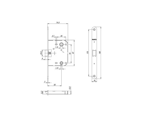 Защелка Punto (Пунто) PLASTPL70X-R20 (PL70X-R20 SN) (врезная) SN мат. никель упаковка Защелка Punto (Пунто) PLASTPL70X-R20 (PL70X-R20 SN) (врезная) SN мат. никель упаковка