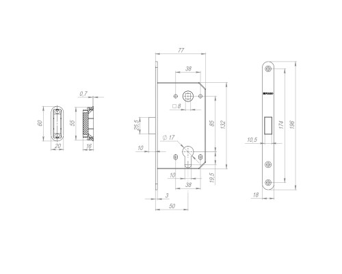 Корпус Fuaro (Фуаро) врезного замка MAGNM85C-50/BL INOX CP-8 хром (блистер)