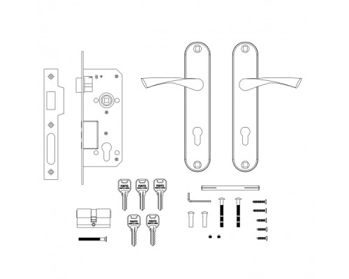 Замок Punto (Пунто) цилиндровый в комплекте с ручкой LOCKSET90.CRONA.4585-3 (KIT P90 4585/3 CRONA) SN мат.никель Замок Punto (Пунто) цилиндровый в комплекте с ручкой LOCKSET90.CRONA.4585-3 (KIT P90 4585/3 CRONA) SN мат.никель