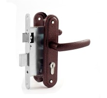 Замок Zenit (Зенит) врезной цилиндровый с защёлкой в комплекте с ручкой ЗВ4-3.08 (медь), 4 кл.