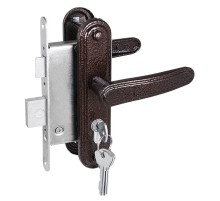 Замок Zenit (Зенит) врезной цилиндровый с защёлкой в комплекте с ручкой ЗВ4-3.03 (медь), 4 кл.