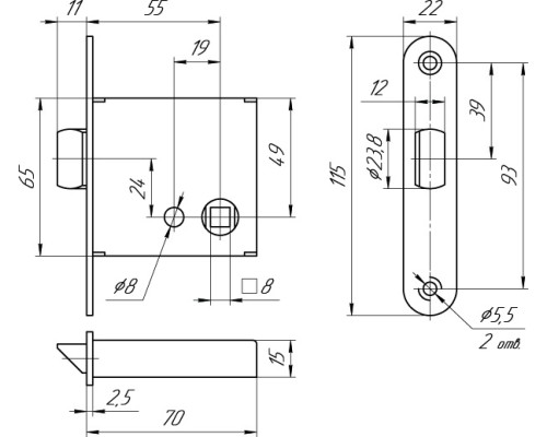 ЗЩ1-3 Mettem (Меттэм) (Защелка ЗЩ-1 (б/ручек)) правая ЗЩ1-3 Mettem (Меттэм) (Защелка ЗЩ-1 (б/ручек)) правая