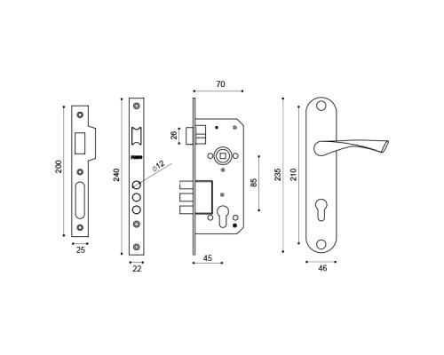 Замок Punto (Пунто) цилиндровый в комплекте с ручкой LOCKSET90.CRONA.4585-3 (KIT P90 4585/3 CRONA) SN мат.никель Замок Punto (Пунто) цилиндровый в комплекте с ручкой LOCKSET90.CRONA.4585-3 (KIT P90 4585/3 CRONA) SN мат.никель