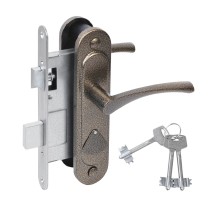 Замок Absolyute (Абсолют) врезной сувальдный с защёлкой в комплекте с ручкой ЗВ9.2-07 (бронза), 3 кл.