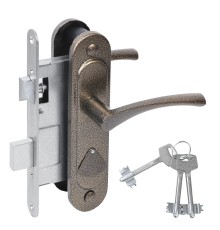 Замок Absolyute (Абсолют) врезной сувальдный с защёлкой в комплекте с ручкой ЗВ9.2-07 (бронза), 3 кл.