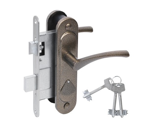 Замок Absolyute (Абсолют) врезной сувальдный с защёлкой в комплекте с ручкой ЗВ9.2-07 (бронза), 3 кл.