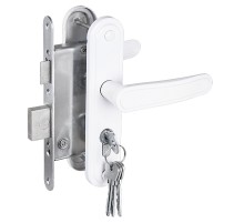 Замок Zenit (Зенит) врезной цилиндровый с защёлкой в комплекте с ручкой ЗВ4-3.03 (белый), 4 кл.