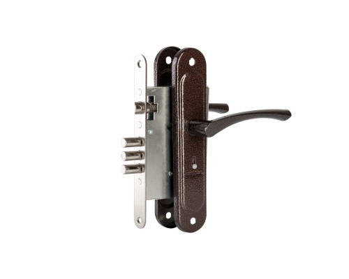 Замок Zenit (Зенит) врезной сувальдный с защёлкой в комплекте с ручкой ЗВ9.009/17 (медь), 4 кл.