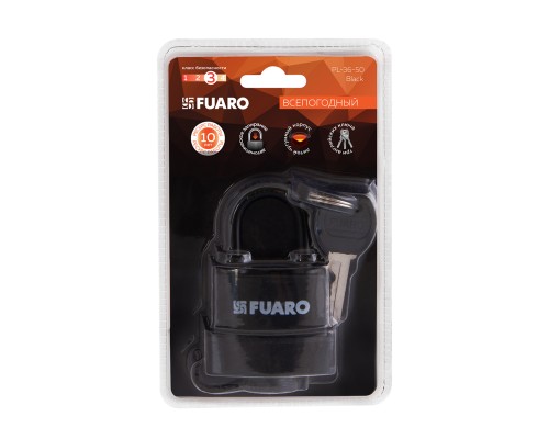Замок Fuaro (Фуаро) навесной PL-WEATHER-3660 LS 3key BLACK удл. дужка, англ. /блистер