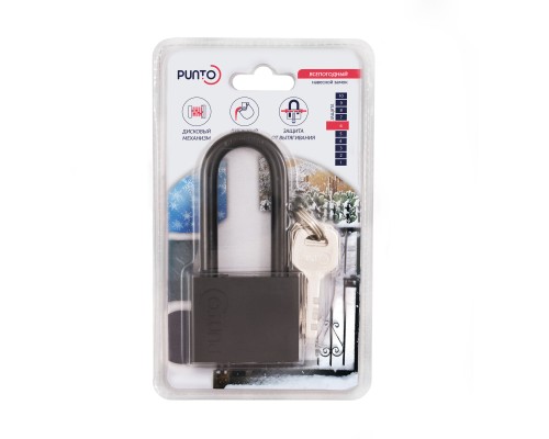 Замок Punto (Пунто) навесной PK-1550L 3 key диск.ключ длиная дужка
