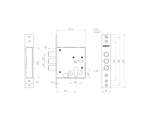 Корпус Punto (Пунто) врезного замка цилиндровый MDV30/C-65.00 CP хром тех.уп. Корпус Punto (Пунто) врезного замка цилиндровый MDV30/C-65.00 CP хром тех.уп.