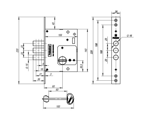 Замок Fuaro (Фуаро) врезной сувальдный MDV25/S-60.00.3R16 5key (5 ключей)