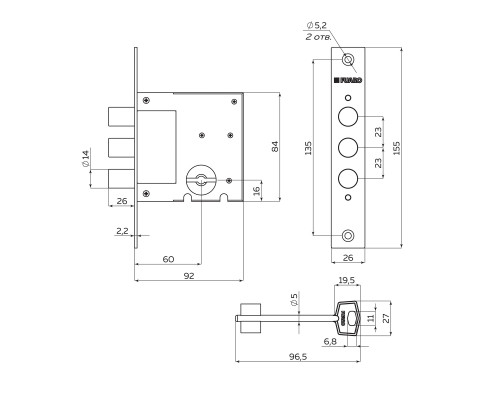 Замок Fuaro (Фуаро) врезной сувальдный MDV812/S-60.00.3R14 4key Замок Fuaro (Фуаро) врезной сувальдный MDV812/S-60.00.3R14 4key